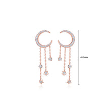 Load image into Gallery viewer, 925 Sterling Silver Plated Rose Gold Fashion Simple Moon Star Tassel Earrings with Cubic Zirconia