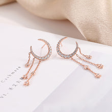 Load image into Gallery viewer, 925 Sterling Silver Plated Rose Gold Fashion Simple Moon Star Tassel Earrings with Cubic Zirconia