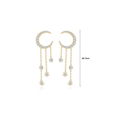 Load image into Gallery viewer, 925 Sterling Silver Plated Gold Fashion Simple Moon Star Tassel Earrings with Cubic Zirconia