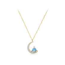 Load image into Gallery viewer, 925 Sterling Silver Plated Gold Fashion Simple Moon Planet Pendant with Cubic Zirconia and Necklace