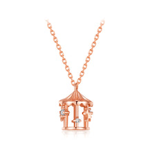 Load image into Gallery viewer, 925 Sterling Silver Plated Rose Gold Sweet Girl Heart Carousel Pendant with Cubic Zirconia and Necklace