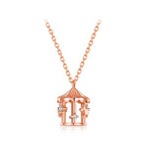 925 Sterling Silver Plated Rose Gold Sweet Girl Heart Carousel Pendant with Cubic Zirconia and Necklace