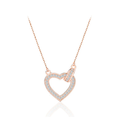925 Sterling Silver Plated Rose Gold Simple Bright Heart-shaped Circle Pendant with Cubic Zirconia and Necklace