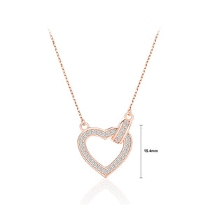 925 Sterling Silver Plated Rose Gold Simple Bright Heart-shaped Circle Pendant with Cubic Zirconia and Necklace