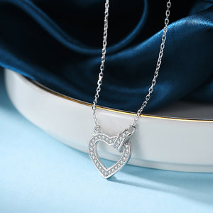 925 Sterling Silver  Simple Bright Heart-shaped Circle Pendant with Cubic Zirconia and Necklace