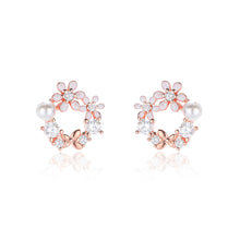 Load image into Gallery viewer, 925 Sterling Silver Plated Rose Gold Fashion and Elegant Dainty Butterfly Imitation Pearl Stud Earrings with Cubic Zirconia