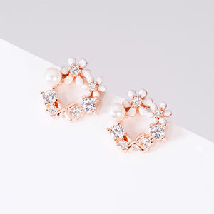 925 Sterling Silver Plated Rose Gold Fashion and Elegant Dainty Butterfly Imitation Pearl Stud Earrings with Cubic Zirconia