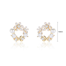 Load image into Gallery viewer, 925 Sterling Silver Plated Gold Fashion and Elegant Dainty Butterfly Imitation Pearl Stud Earrings with Cubic Zirconia
