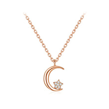 Load image into Gallery viewer, 925 Sterling Silver Plated Rose Gold Simple Temperament Moon Star Pendant with Cubic Zirconia and Necklace