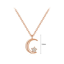 Load image into Gallery viewer, 925 Sterling Silver Plated Rose Gold Simple Temperament Moon Star Pendant with Cubic Zirconia and Necklace