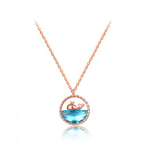 Load image into Gallery viewer, 925 Sterling Silver Plated Rose Gold Fashion Cute Whale Geometric Round Pendant with Blue Cubic Zirconia and Necklace