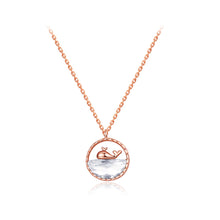 Load image into Gallery viewer, 925 Sterling Silver Plated Rose Gold Fashion Cute Whale Geometric Round Pendant with White Cubic Zirconia and Necklace