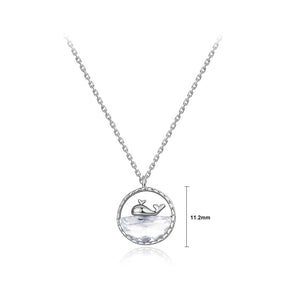 925 Sterling Silver Fashion Cute Whale Geometric Round Pendant with White Cubic Zirconia and Necklace