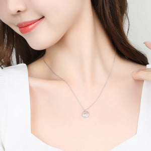 925 Sterling Silver Fashion Cute Whale Geometric Round Pendant with White Cubic Zirconia and Necklace