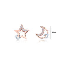 Load image into Gallery viewer, 925 Sterling Silver Plated Rose Gold Simple Fashion Moon Star Asymmetrical Stud Earrings with Cubic Zirconia
