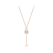 Load image into Gallery viewer, 925 Sterling Silver Plated Rose Gold Fashion Simple Lock Tassel Pendant with Cubic Zirconia and Necklace