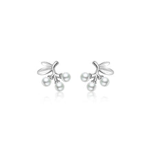 Load image into Gallery viewer, 925 Sterling Silver Simple and Elegant Leaf Imitation Pearl Stud Earrings