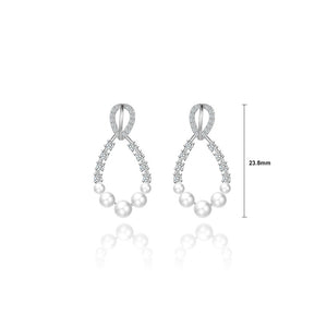 925 Sterling Silver Simple Temperament Water Drop-shaped Imitation Pearl Stud Earrings with Cubic Zirconia