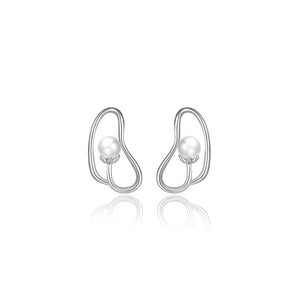 925 Sterling Silver Fashion Simple Floral Imitation Pearl Stud Earrings