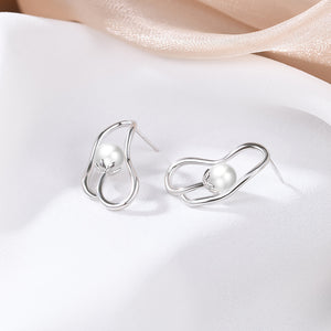 925 Sterling Silver Fashion Simple Floral Imitation Pearl Stud Earrings
