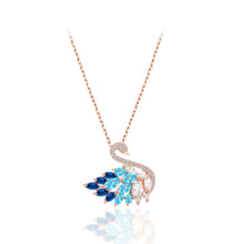 Load image into Gallery viewer, 925 Sterling Silver Plated Rose Gold Elegant Fashion Swan Pendant with Blue Cubic Zirconia and Necklace