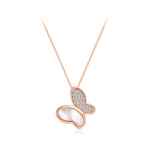 Load image into Gallery viewer, 925 Sterling Silver Plated Rose Gold Simple and Elegant Butterfly Shell Pendant with Cubic Zirconia and Necklace