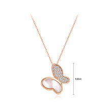 Load image into Gallery viewer, 925 Sterling Silver Plated Rose Gold Simple and Elegant Butterfly Shell Pendant with Cubic Zirconia and Necklace