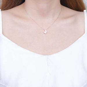 925 Sterling Silver Plated Rose Gold Simple and Elegant Butterfly Shell Pendant with Cubic Zirconia and Necklace