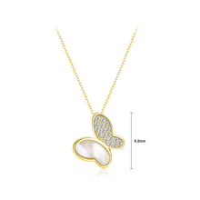 Load image into Gallery viewer, 925 Sterling Silver Plated Gold Simple and Elegant Butterfly Shell Pendant with Cubic Zirconia and Necklace