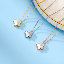 Load image into Gallery viewer, 925 Sterling Silver Plated Gold Simple and Elegant Butterfly Shell Pendant with Cubic Zirconia and Necklace