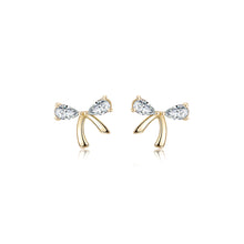 Load image into Gallery viewer, 925 Sterling Silver Plated Gold Simple Temperament Ribbon Stud Earrings with Cubic Zirconia