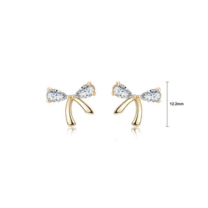 925 Sterling Silver Plated Gold Simple Temperament Ribbon Stud Earrings with Cubic Zirconia