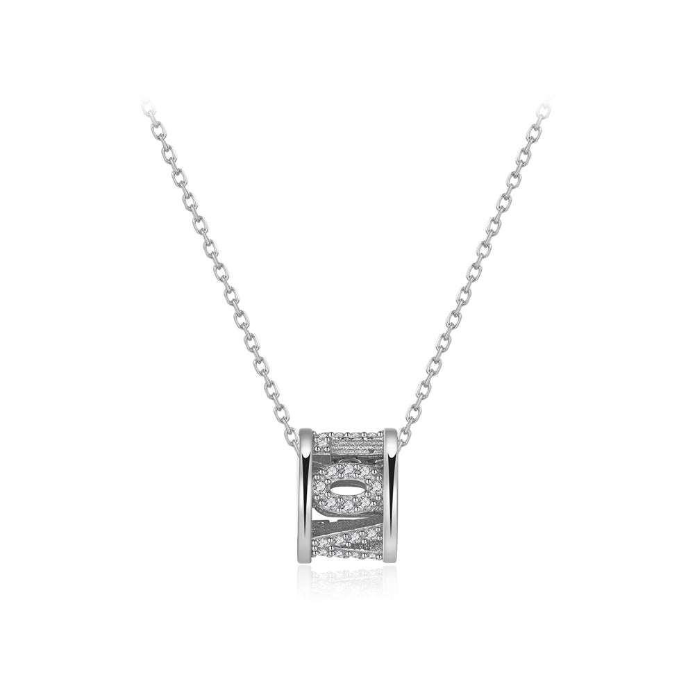 925 Sterling Silver Fashion Simple Love Round Pendant with Cubic Zirconia and Necklace