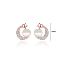 Load image into Gallery viewer, 925 Sterling Silver Plated Rose Gold Simple Fashion Moon Star Shell Stud Earrings with Cubic Zirconia