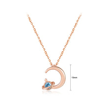 Load image into Gallery viewer, 925 Sterling Silver Plated Rose Gold Fashion Simple Moon Planet Pendant with Blue Cubic Zirconia and Necklace