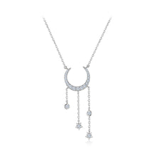 Load image into Gallery viewer, 925 Sterling Silver Simple Fashion Moon Star Tassel Pendant with Cubic Zirconia and Necklace