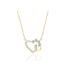 Load image into Gallery viewer, 925 Sterling Silver Plated Gold Simple Romantic Hollow Heart Pendant with Cubic Zirconia and Necklace