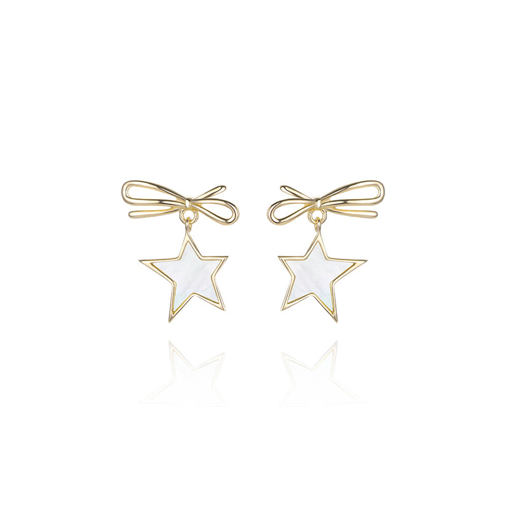 925 Sterling Silver Plated Gold Fashion Simple Star Ribbon Stud Earrings