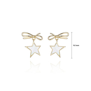 925 Sterling Silver Plated Gold Fashion Simple Star Ribbon Stud Earrings