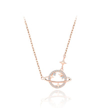 Load image into Gallery viewer, 925 Sterling Silver Plated Rose Gold Fashion Simple Planet Pendant with Cubic Zirconia and Necklace