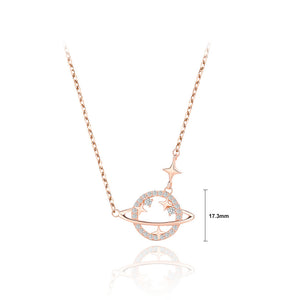 925 Sterling Silver Plated Rose Gold Fashion Simple Planet Pendant with Cubic Zirconia and Necklace