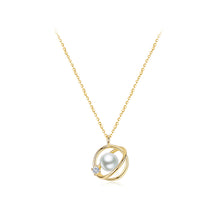Load image into Gallery viewer, 925 Sterling Silver Plated Gold Fashion Creative Star Imitation Pearl Pendant with Cubic Zirconia and Necklace