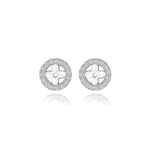 925 Sterling Silver Simple Temperament Four-leafed Clover Geometric Round Stud Earrings with Cubic Zirconia