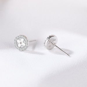 925 Sterling Silver Simple Temperament Four-leafed Clover Geometric Round Stud Earrings with Cubic Zirconia
