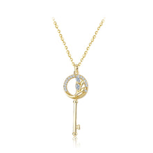 Load image into Gallery viewer, 925 Sterling Silver Plated Gold Simple Temperament Key Pendant with Cubic Zirconia and Necklace