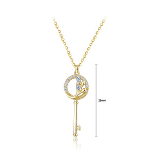 925 Sterling Silver Plated Gold Simple Temperament Key Pendant with Cubic Zirconia and Necklace