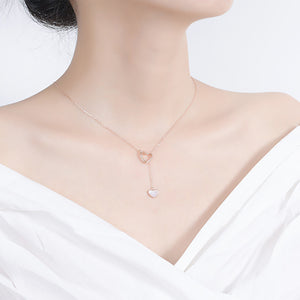 925 Sterling Silver Plated Rose Gold Simple Temperament Shell Heart-shaped Tassel Pendant with Necklace