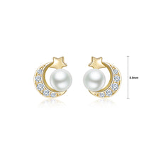 Load image into Gallery viewer, 925 Sterling Silver Plated Gold Simple Fashion Moon Star Imitation Pearl Stud Earrings with Cubic Zirconia