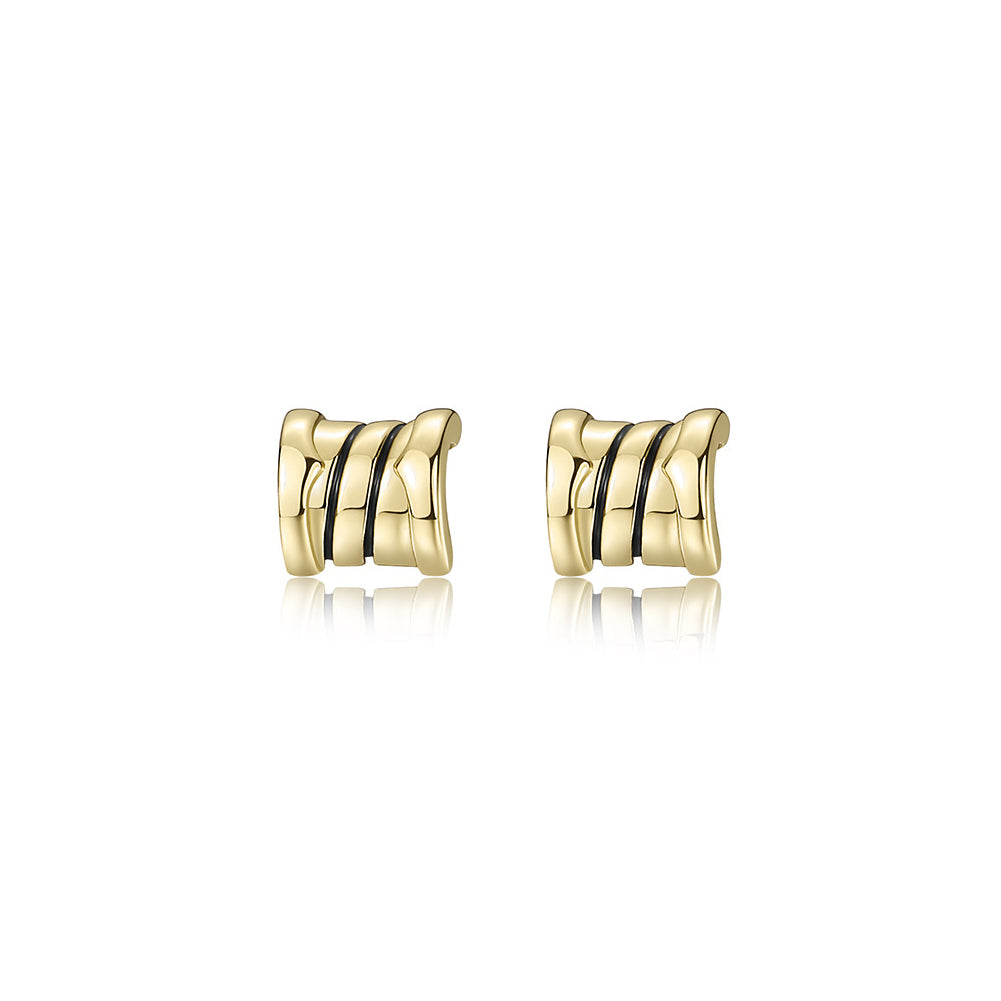 925 Sterling Silver Plated Gold Simple Fashion Geometric Striped Stud Earrings