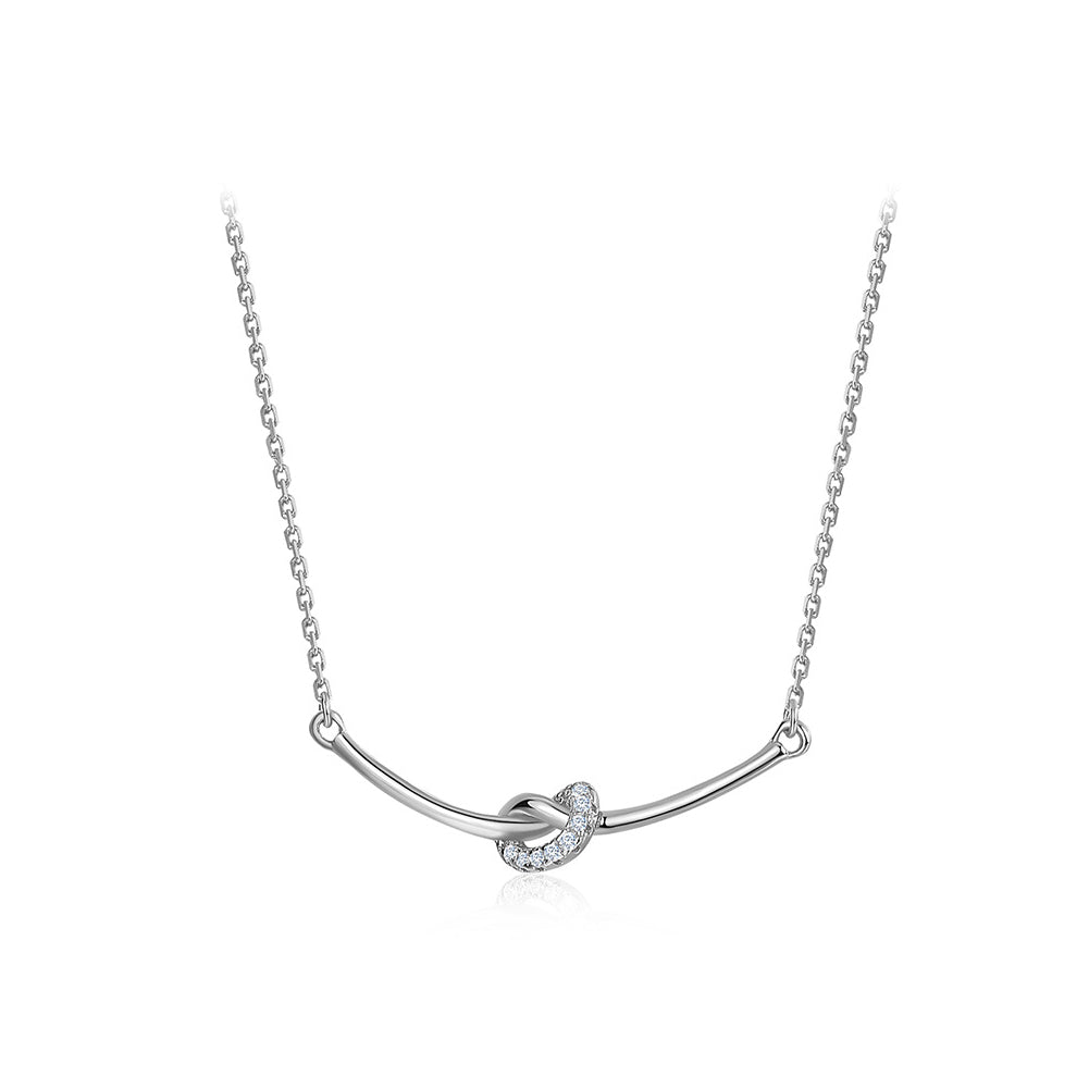 925 Sterling Silver Simple Temperament Geometric Knot Necklace with Cubic Zirconia